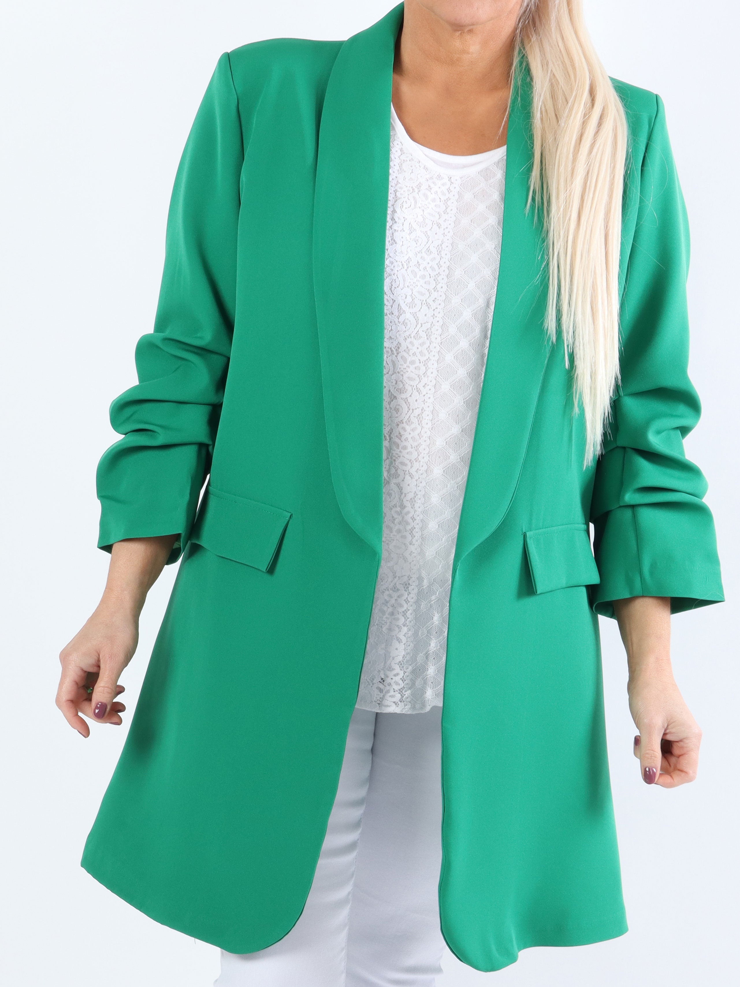 Mila Long - Stilren blazer med rynk på ærmet